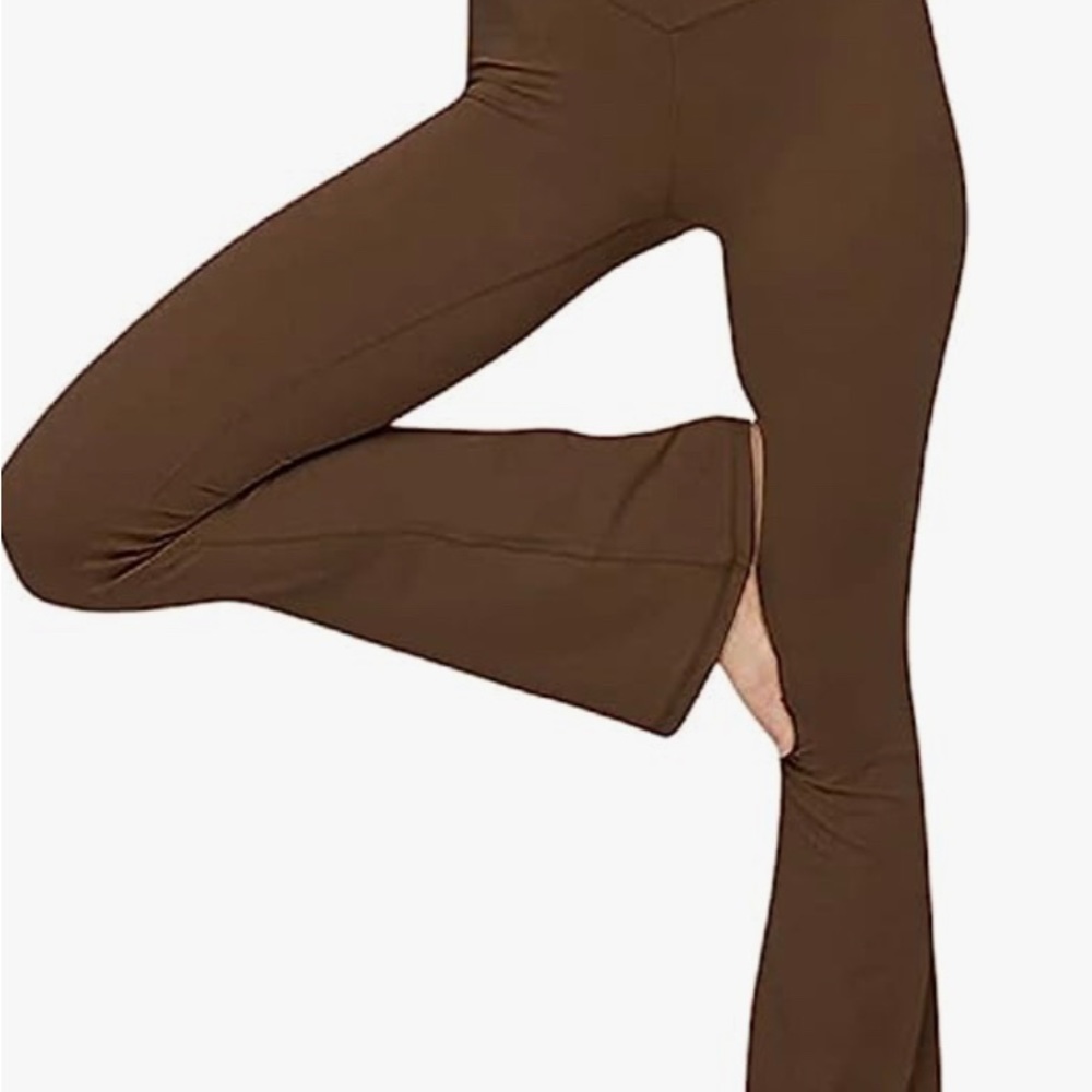 Brown crossover flare boot cut yoga pants leggings stretchy soft Large